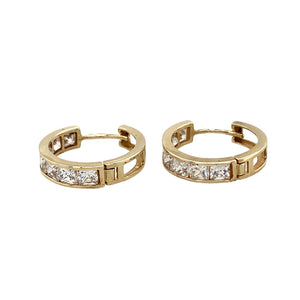 Preowned 9ct Yellow Gold & Cubic Zirconia Set Hoop Earrings with the weight 2.80 grams