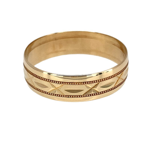 9ct Gold 6mm Patterned Wedding Band Ring