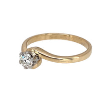 Load image into Gallery viewer, Preowned 9ct Yellow and White Gold &amp; Diamond Set Solitaire Ring in size N to O with the weight 2.10 grams. The brilliant cut diamond is approximately 25pt with approximate clarity VS2 - Si1 and colour I - J

