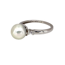 Load image into Gallery viewer, Preowned 9ct White Gold Pearl &amp; Cubic Zirconia Set Ring in size J with the weight 2.10 grams. The pearl stone is 8mm diameter
