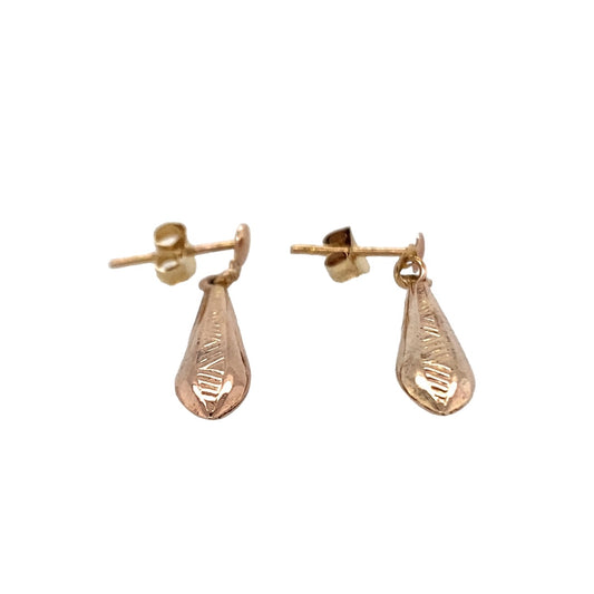 Preowned 9ct Yellow and Rose Gold Patterned Drop Earrings with the weight 1.10 grams