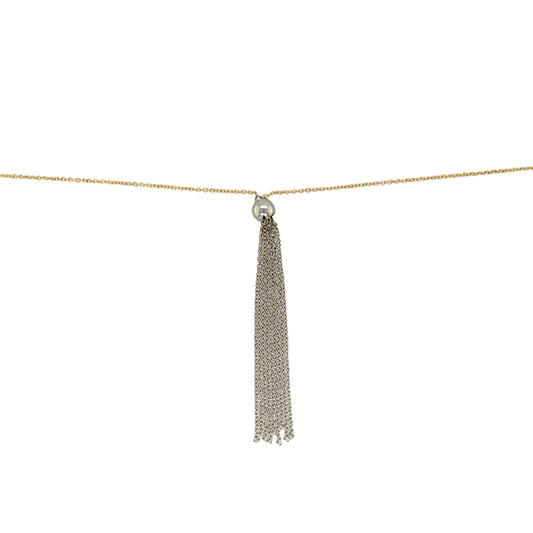 Preowned 18ct Yellow and White Gold 18" Ball Tassel Necklace with the weight 2.80 grams. The white gold ball is 5mm diameter