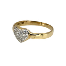Load image into Gallery viewer, New 9ct Yellow and White Gold &amp; Cubic Zirconia Set Heart Signet Ring in size I with the weight 1 gram. The front of the ring is 7mm high
