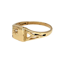 Load image into Gallery viewer, New 9ct Yellow Gold &amp; Cubic Zirconia Set Children&#39;s Signet Ring in size H with the weight 1.40 grams. The front of the ring is 6mm high

