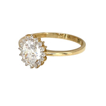 Load image into Gallery viewer, New 9ct Yellow and White Gold &amp; Cubic Zirconia Set Cluster Ring in size O with the weight 1.40 grams. The front of the ring is 10mm high and the center stone is 7mm by 5mm

