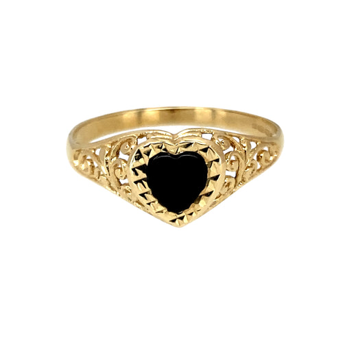 9ct Gold & Onyx Set Heart Signet Ring