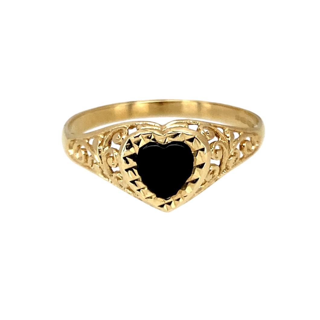 9ct Gold & Onyx Set Heart Signet Ring
