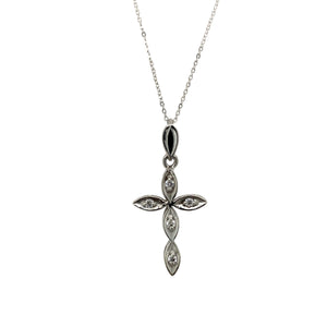 9ct White Gold & Diamond Set Cross 18" Necklace