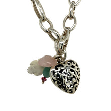 Load image into Gallery viewer, 925 Silver &amp; Gemstone and Patterned Heart 18&quot; Figaro Chain
