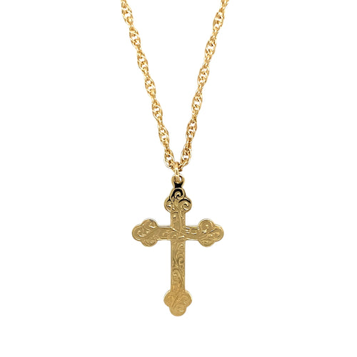 9ct Gold Engraved Cross 16
