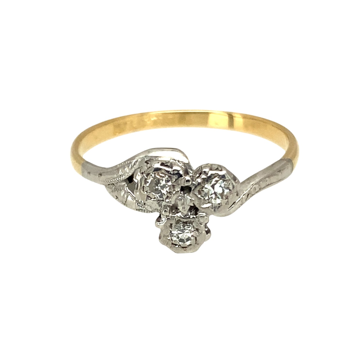 18ct Gold & Platinum Diamond Set Vintage Three Stone Ring