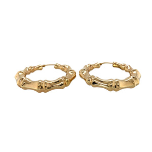 Preowned 9ct Yellow Gold Bamboo Style Hoop Creole Earrings with the weight 5.60 grams