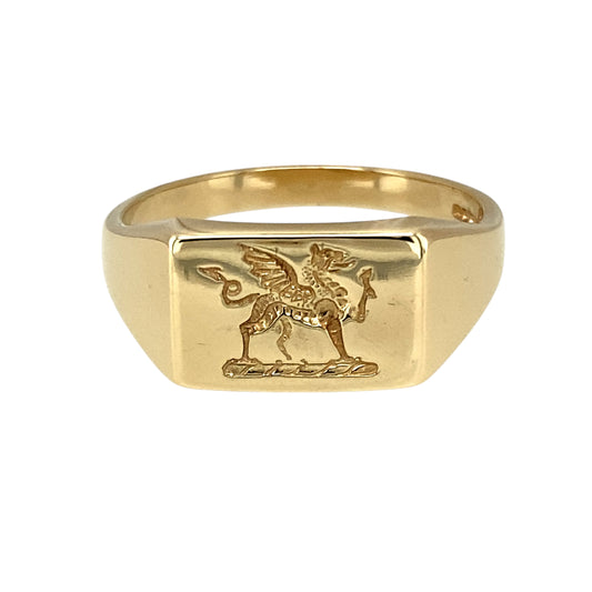 9ct Gold Welsh Dragon Rectangle Signet Ring