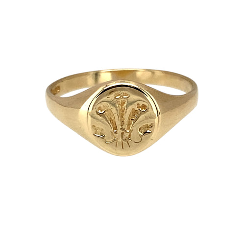9ct Gold Welsh Three Feathers Oval Signet Ring