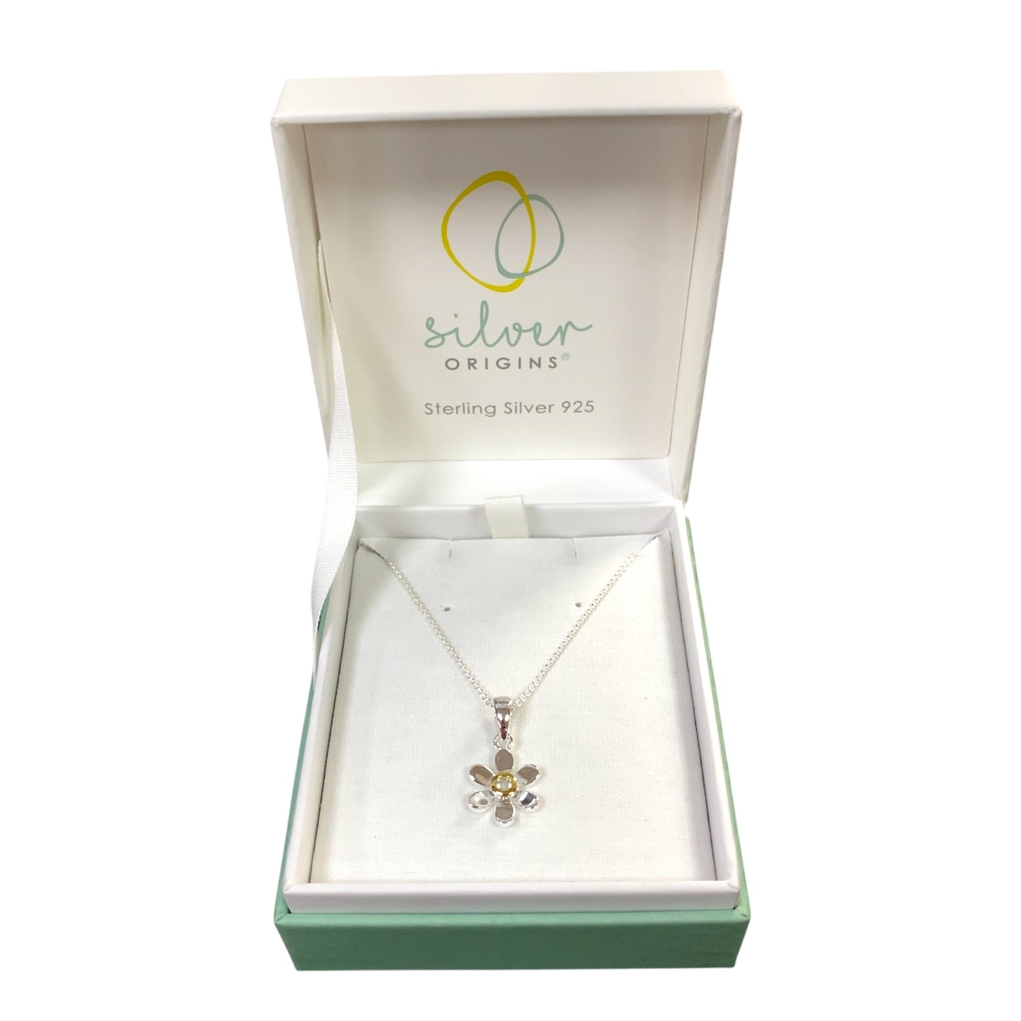 925 Silver & White Topaz Set Flower April Birthstone 16" - 18" Necklace