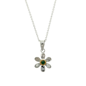 925 Silver & Emerald Set Flower May Birthstone 16" - 18" Necklace