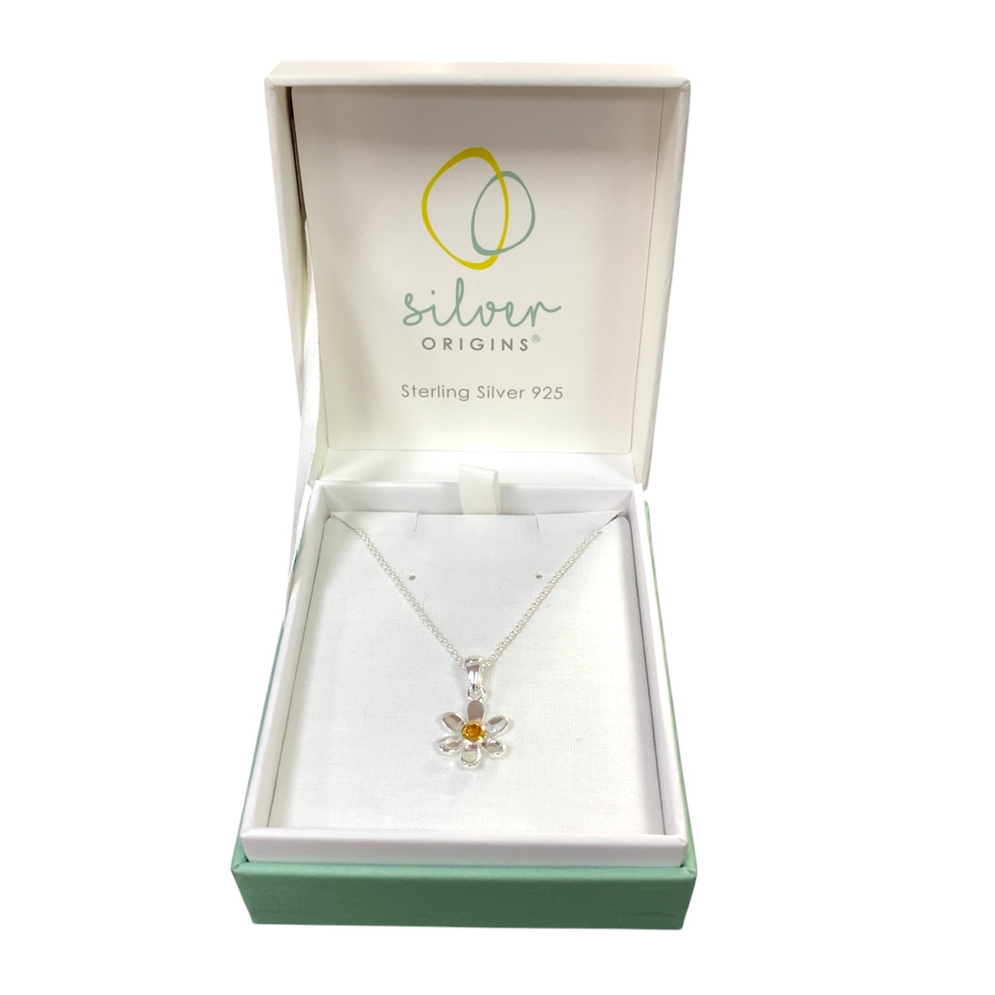 925 Silver & Citrine Set Flower November Birthstone 16" - 18" Necklace