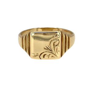 9ct Gold Patterned Square Signet Ring