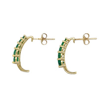 Load image into Gallery viewer, 9ct Gold &amp; Green Stone Set Half Hoop Stud Earrings
