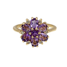 Load image into Gallery viewer, 9ct Gold Diamond &amp; Amethyst Set Flower Cluster Ring
