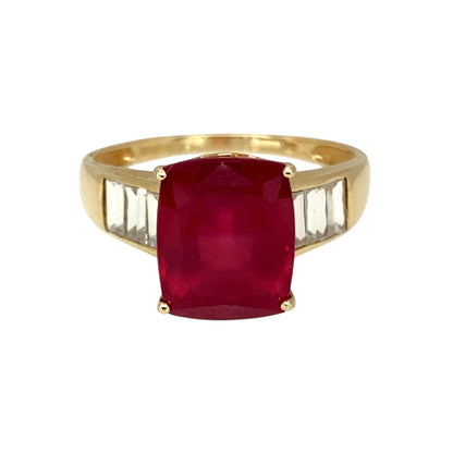 9ct Gold Red Stone & Cubic Zirconia Set Ring