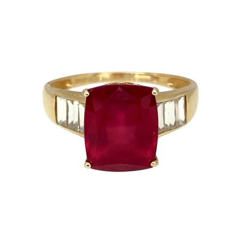 9ct Gold Red Stone & Cubic Zirconia Set Ring