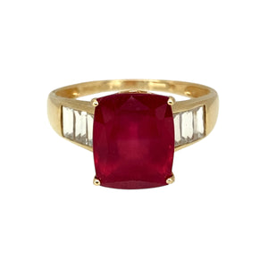 9ct Gold Red Stone & Cubic Zirconia Set Ring