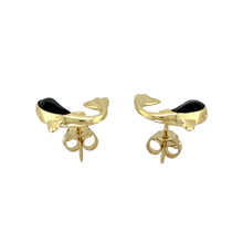 Load image into Gallery viewer, 14ct Gold &amp; Black Onyx Set Dolphin Stud Earrings
