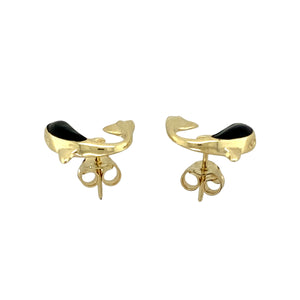 14ct Gold & Black Onyx Set Dolphin Stud Earrings
