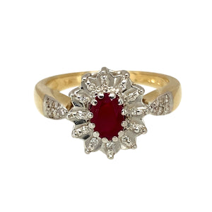 9ct Gold Diamond & Ruby Set Cluster Ring