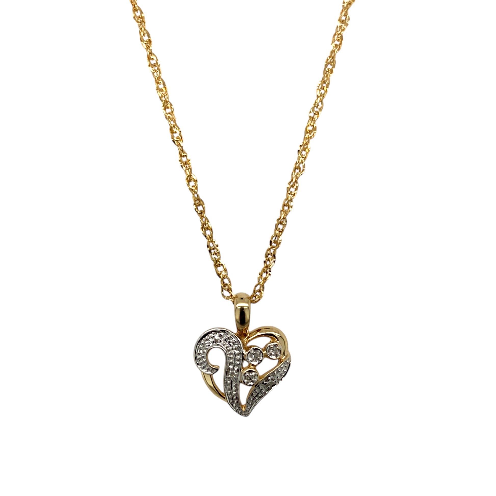 9ct Gold & Diamond Set Heart 16" Necklace