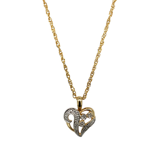 9ct Gold & Diamond Set Heart 16" Necklace