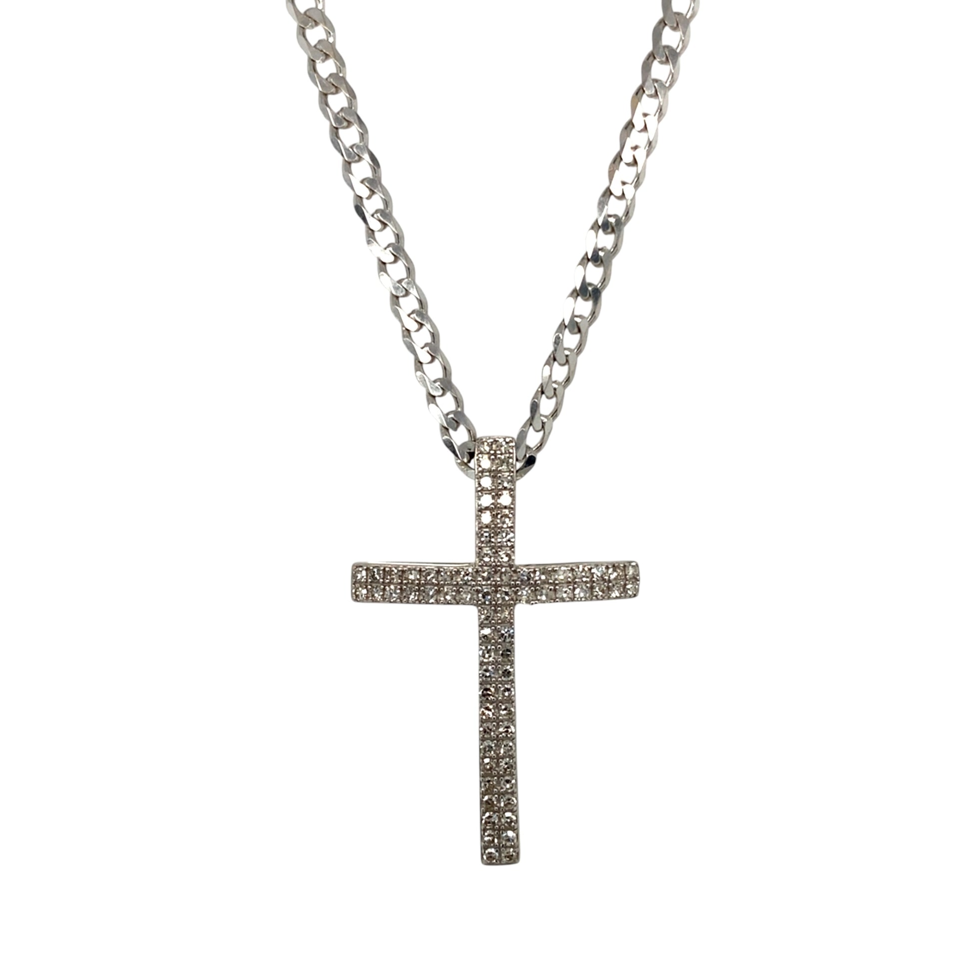 9ct White Gold & Diamond Set Cross 18" Necklace