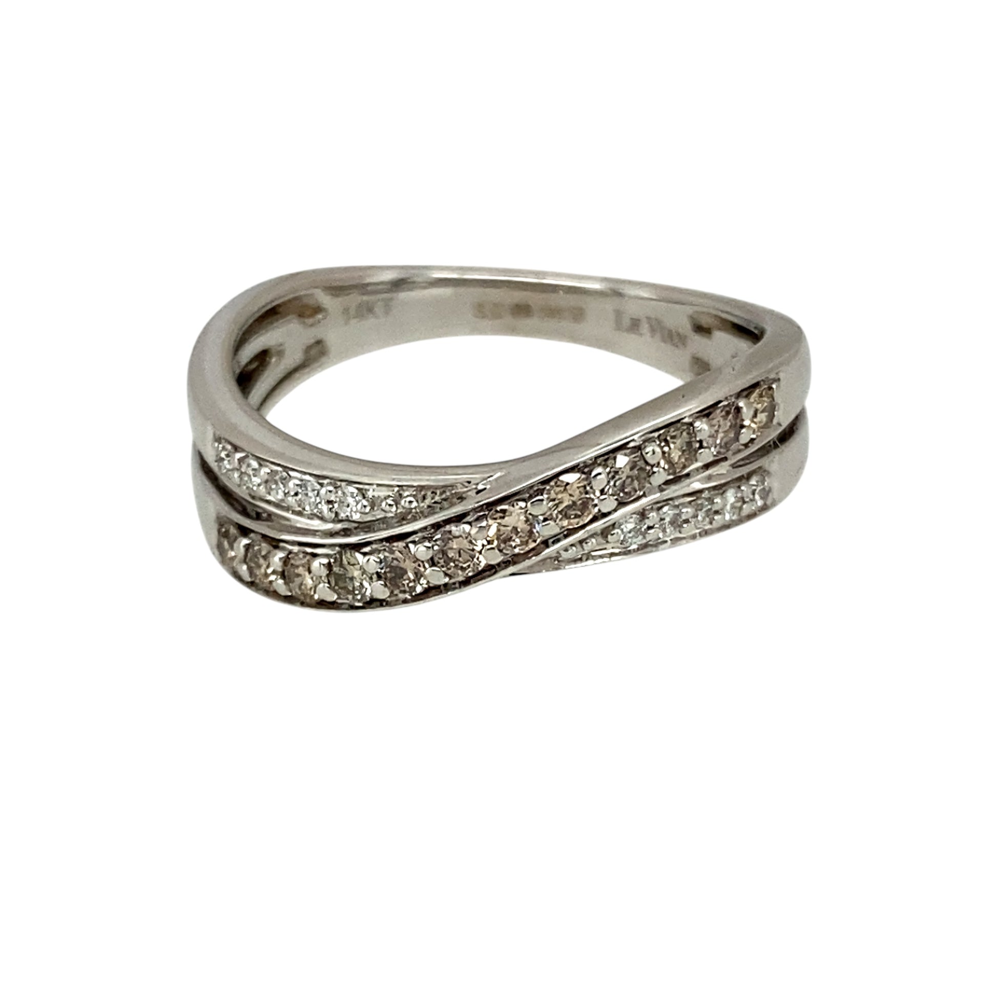 14ct White Gold & Diamond Set Crossover Band Ring
