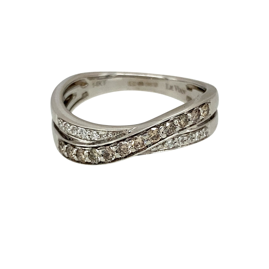 14ct White Gold & Diamond Set Crossover Band Ring