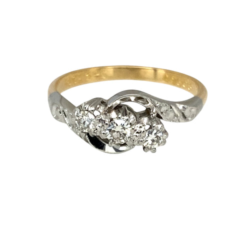 18ct Gold & Platinum Diamond Set Vintage Trilogy Twist Ring