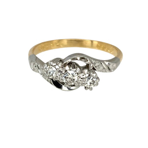 18ct Gold & Platinum Diamond Set Vintage Trilogy Twist Ring