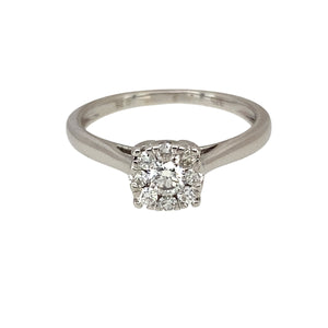9ct White Gold & Diamond Set Illusion Cluster Ring