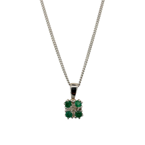 9ct White Gold Diamond & Emerald Set Cluster 16