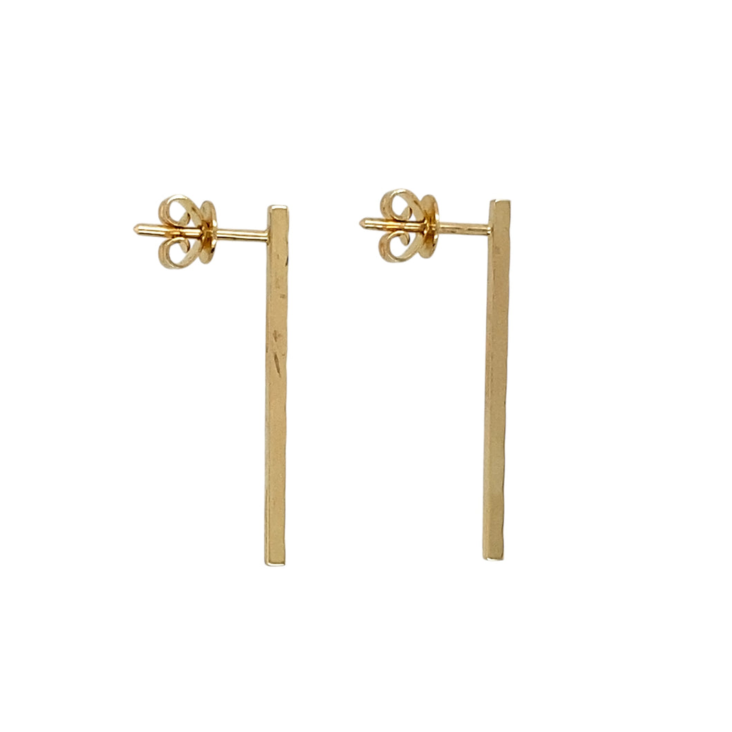 9ct Gold Patterned Bar Drop Stud Earrings