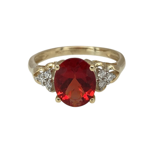 9ct Gold Diamond & Red Stone Set Ring
