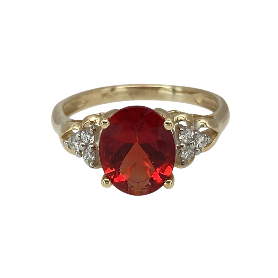 9ct Gold Diamond & Red Stone Set Ring