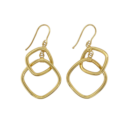 9ct Gold Double Square Dropper Earrings