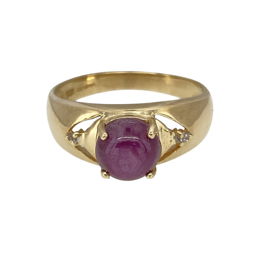 9ct Gold Diamond & Purple Stone Set Ring