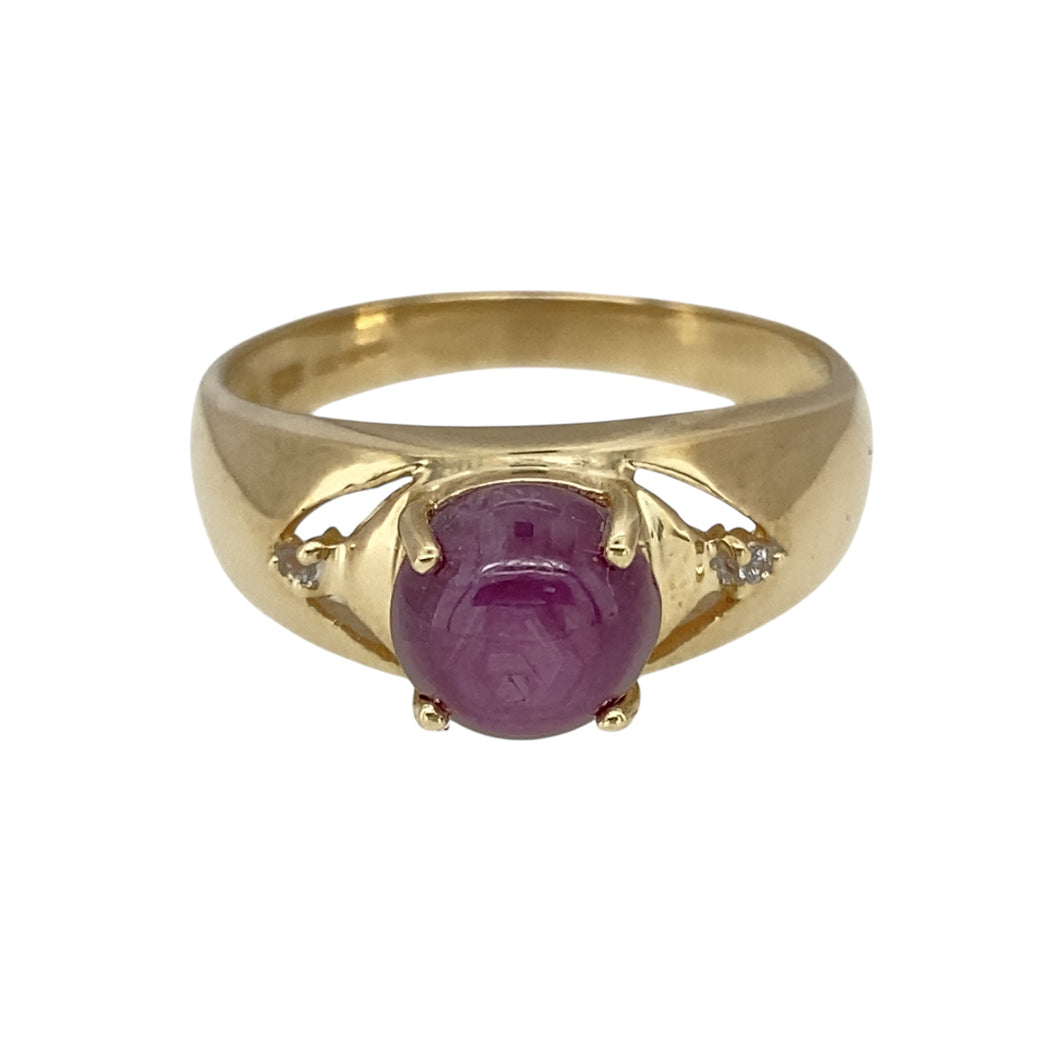 9ct Gold Diamond & Purple Stone Set Ring