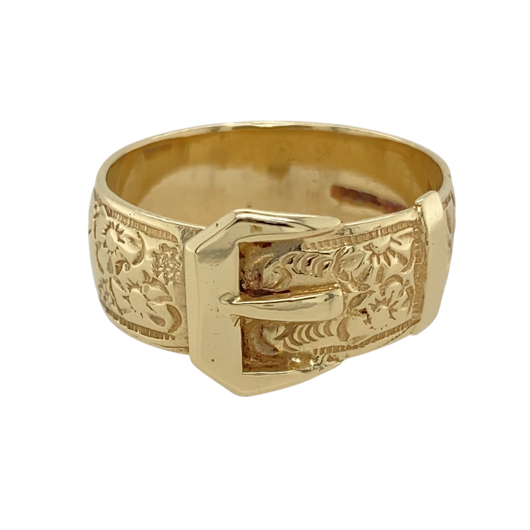 9ct Gold Patterned Buckle Ring