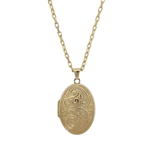 9ct Gold Patterned Oval Locket 18" Necklace