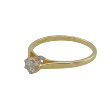 Load image into Gallery viewer, Introduce a touch of classic elegance to your jewellery collection with this pre-owned 14ct yellow gold and diamond set solitaire ring, featuring:

Design: A timeless solitaire setting that highlights the beauty and simplicity of a single sparkling diamond.
Material: Made from 14-carat yellow gold, offering a rich, polished finish that enhances the warmth of the design.
Gemstone Detail: Features a brilliant-cut diamond of approximately 0.14 carats, adding refined sparkle and understated luxury.

