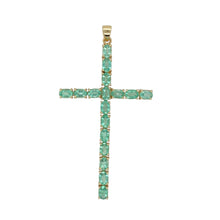 Load image into Gallery viewer, 9ct Gold &amp; Green Stone Set Large Cross Pendant
