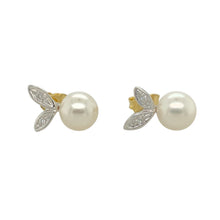 Load image into Gallery viewer, Add a touch of classic elegance to your jewellery collection with these pre-owned 18ct yellow and white gold diamond and pearl set stud earrings.

Design: Timeless stud earrings featuring lustrous pearls accented by sparkling diamonds for a refined and sophisticated look.
Material: Made from 18-carat yellow and white gold, offering a beautifully polished finish that enhances the brilliance of the diamonds and the glow of the pearls.
Gemstone Detail: Each earring is set with an 8mm diameter pearl

